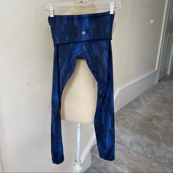 Lululemon Wunder Nightsky Harbor Blue Black Under Pant Full-On Luon Roll Down 6 - Picture 8 of 10